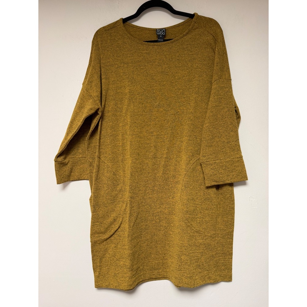 Clara Sun‎ Woo Mustard Yellow Textured Knit Tunic Dress Pockets Size M